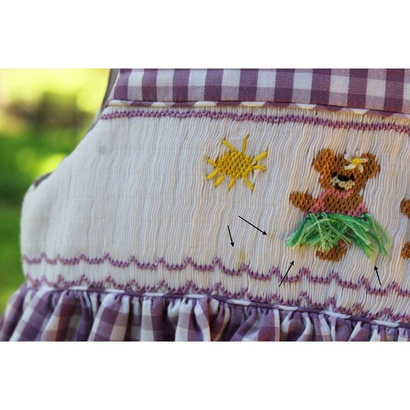 Kelly's Kids Smocked Frocks Dress sz 7 Hawaiian Bear OCean Beach Spring Summer - Picture 3 of 12